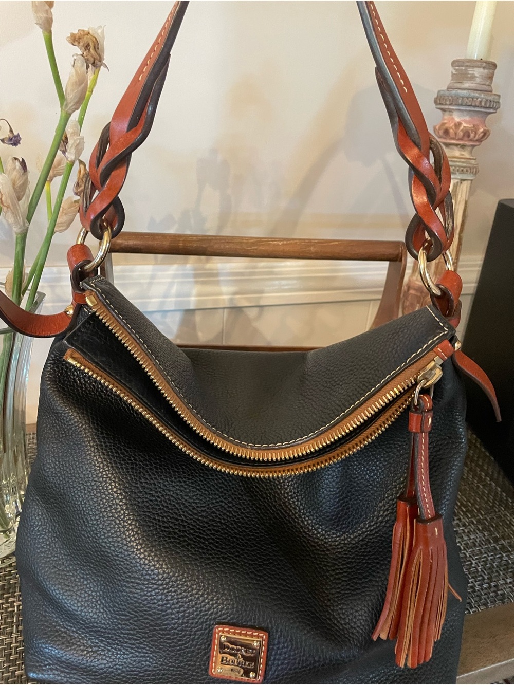 Dooney & Bourke Black Pebbled Leather Crossbody with Leather Tassel - Picture 2 of 14